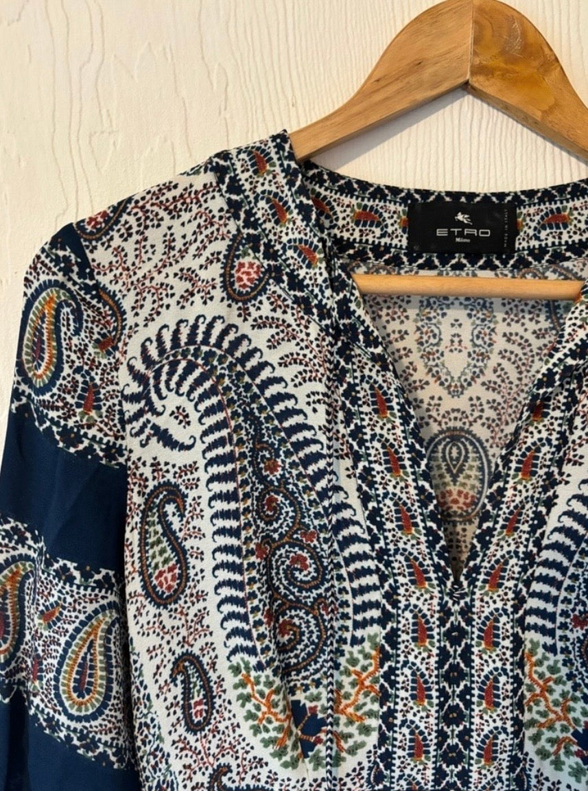 ETRO Mosaic Paisley Print Tassel Long Sleeve Maxi Boho Dress