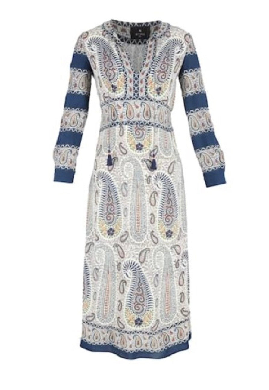 ETRO Mosaic Paisley Print Tassel Long Sleeve Maxi Boho Dress