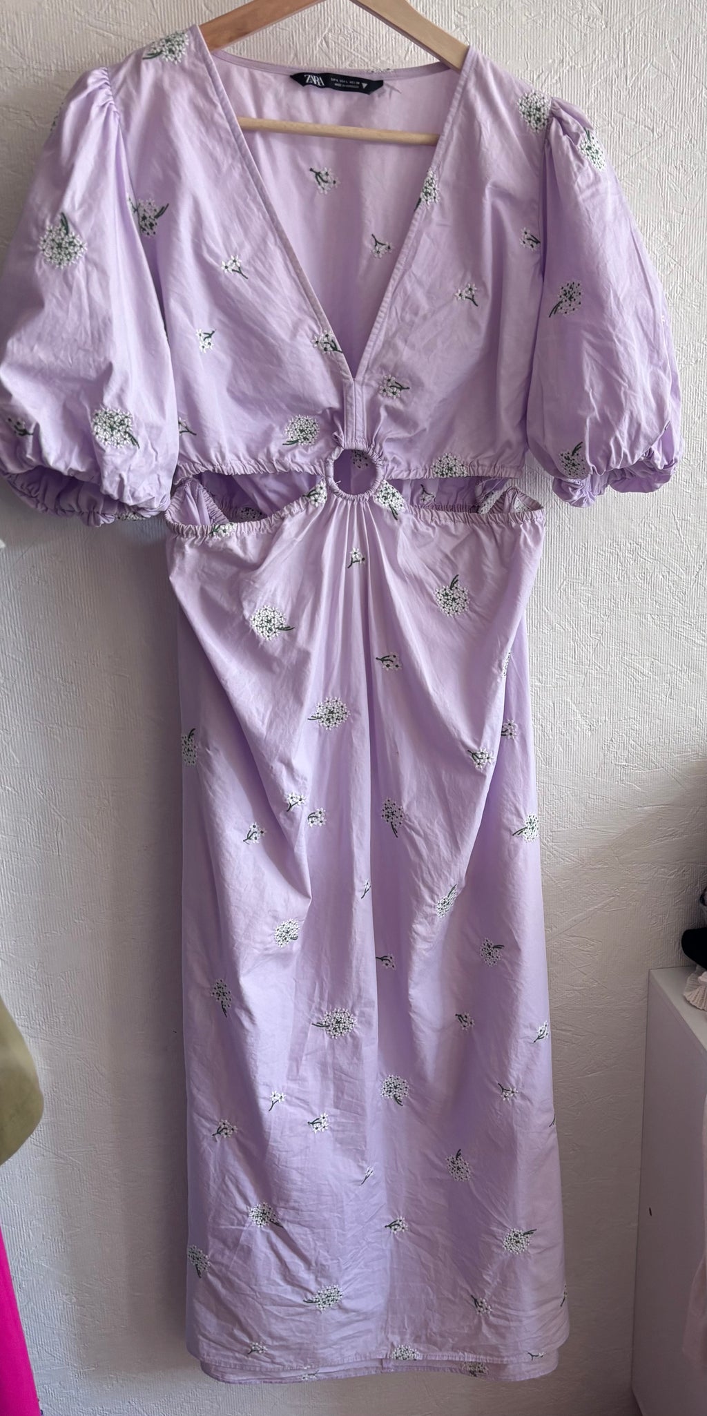 Zara Lylac Lavender Purple Puff Sleeve Cut Out Dainty Boho Maxi Dress