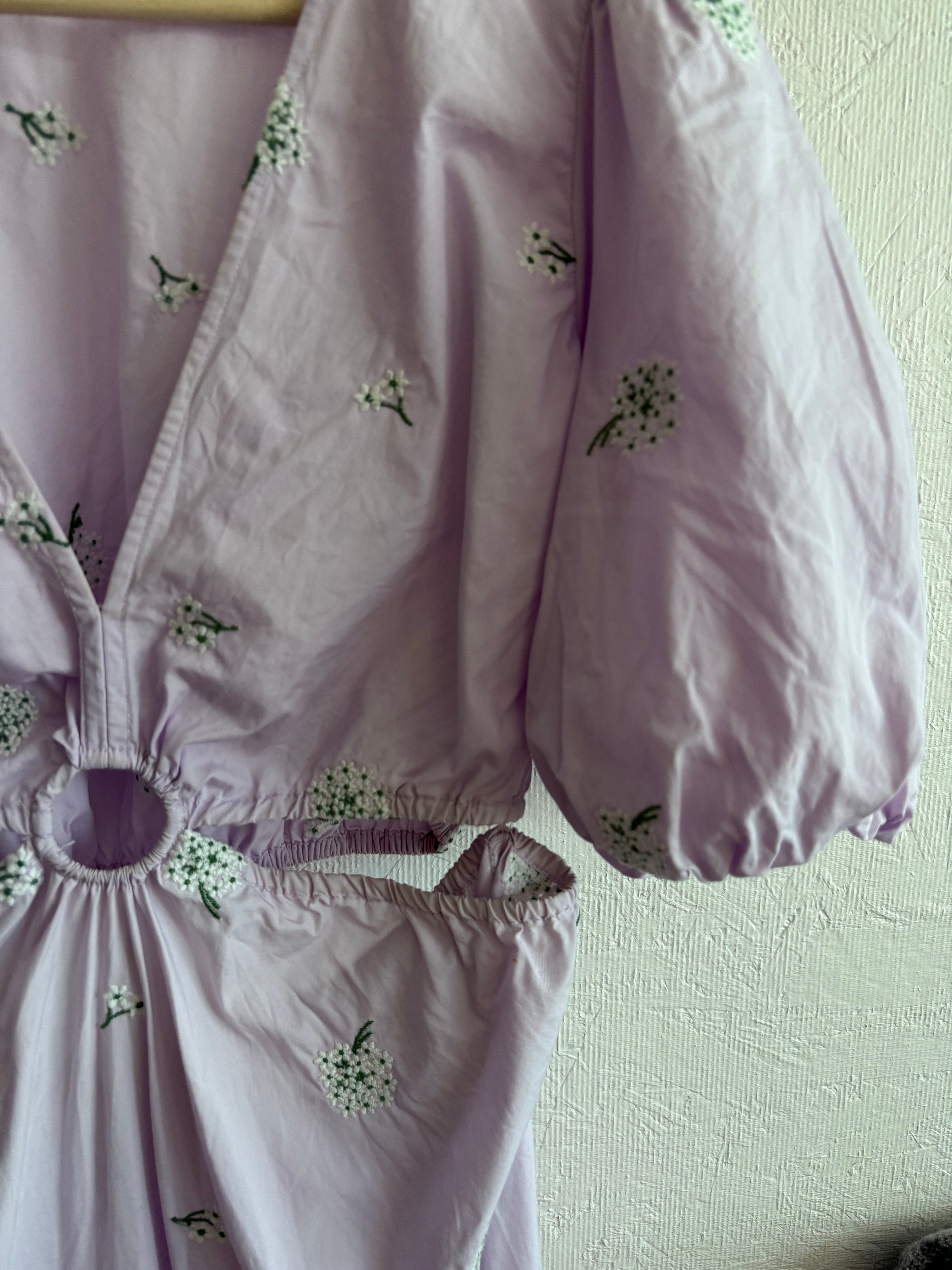 Zara Lylac Lavender Purple Puff Sleeve Cut Out Dainty Boho Maxi Dress