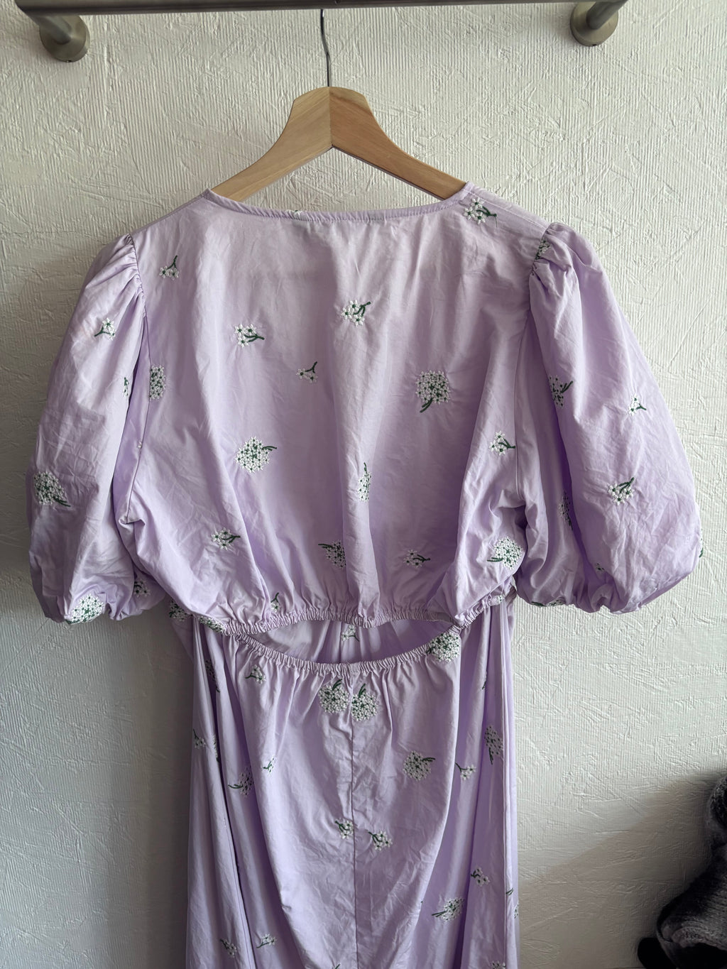 Zara Lylac Lavender Purple Puff Sleeve Cut Out Dainty Boho Maxi Dress