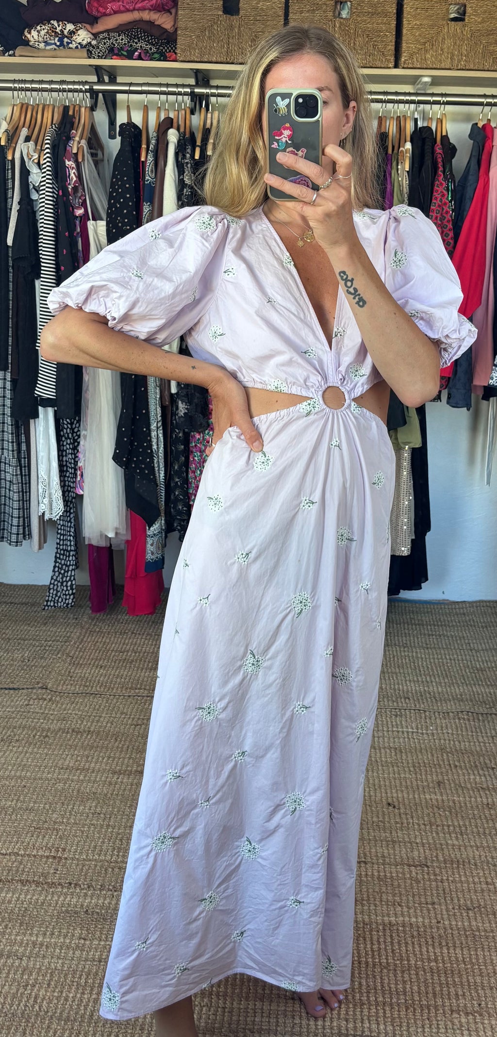 Zara Lylac Lavender Purple Puff Sleeve Cut Out Dainty Boho Maxi Dress