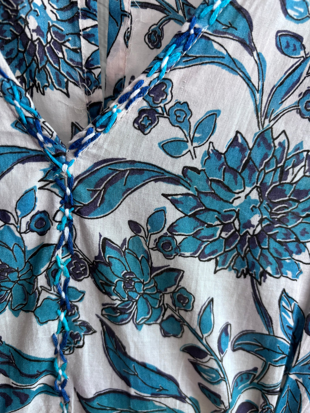 Zara Boho Floral Patchwork Print Tiered 100% Cotton Blue Boho Maxi Dress