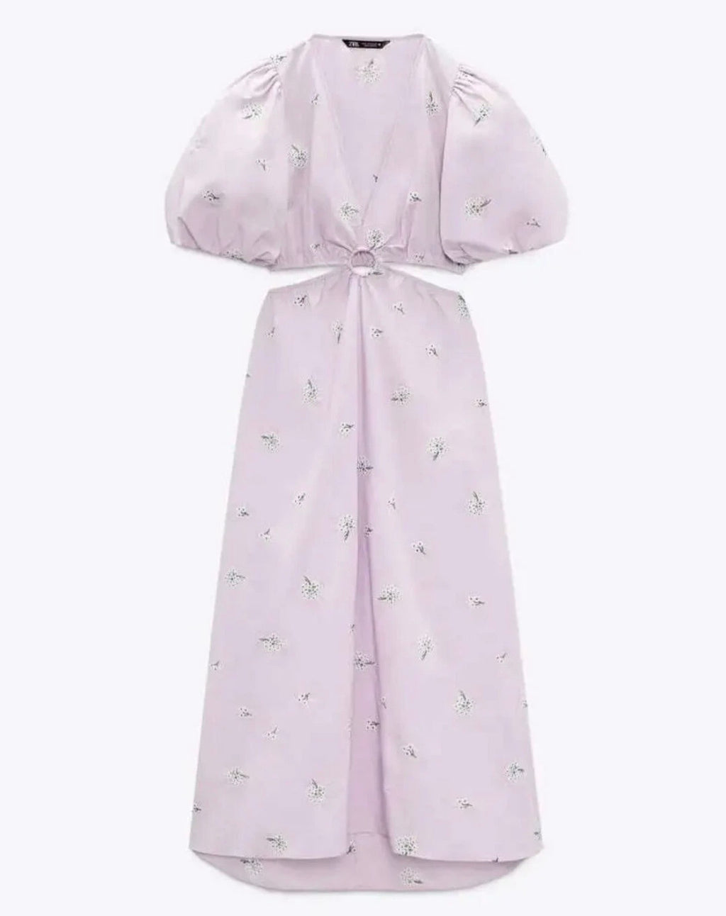 Zara Lylac Lavender Purple Puff Sleeve Cut Out Dainty Boho Maxi Dress