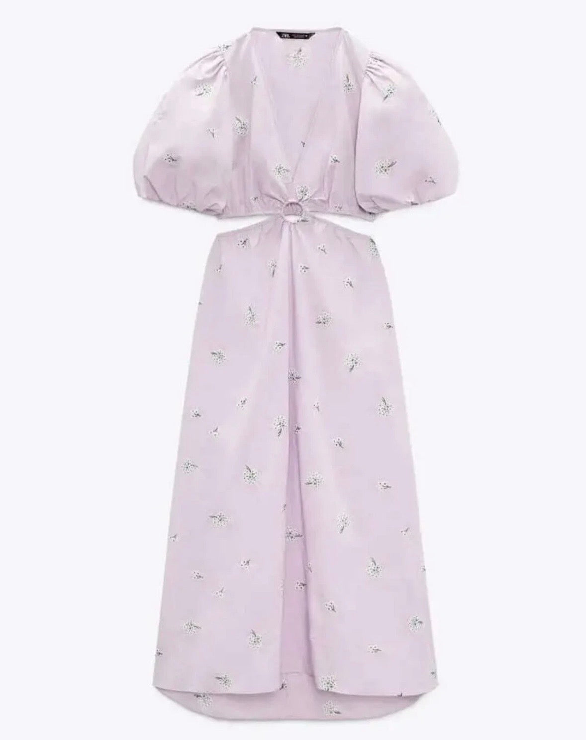 Zara Lylac Lavender Purple Puff Sleeve Cut Out Dainty Boho Maxi Dress