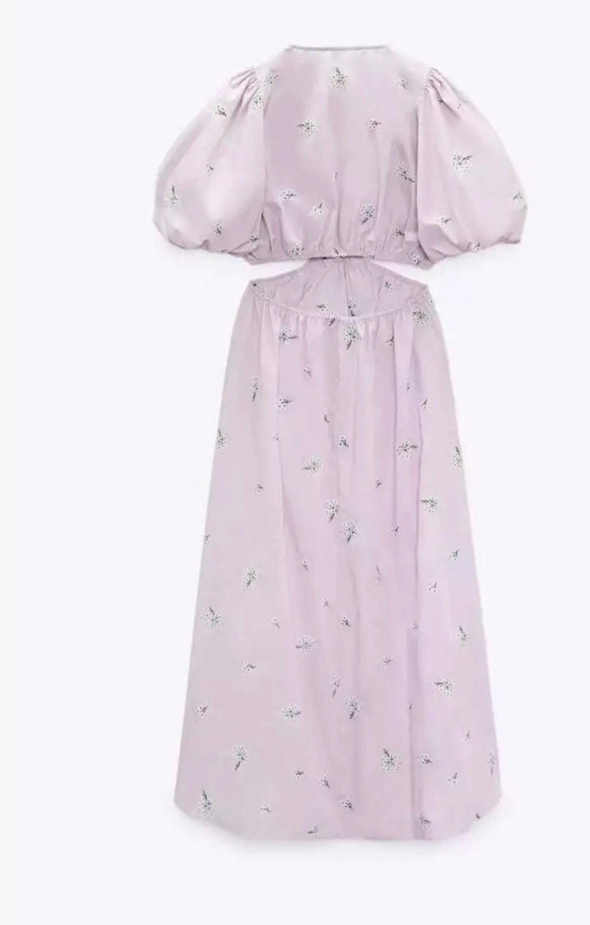 Zara Lylac Lavender Purple Puff Sleeve Cut Out Dainty Boho Maxi Dress