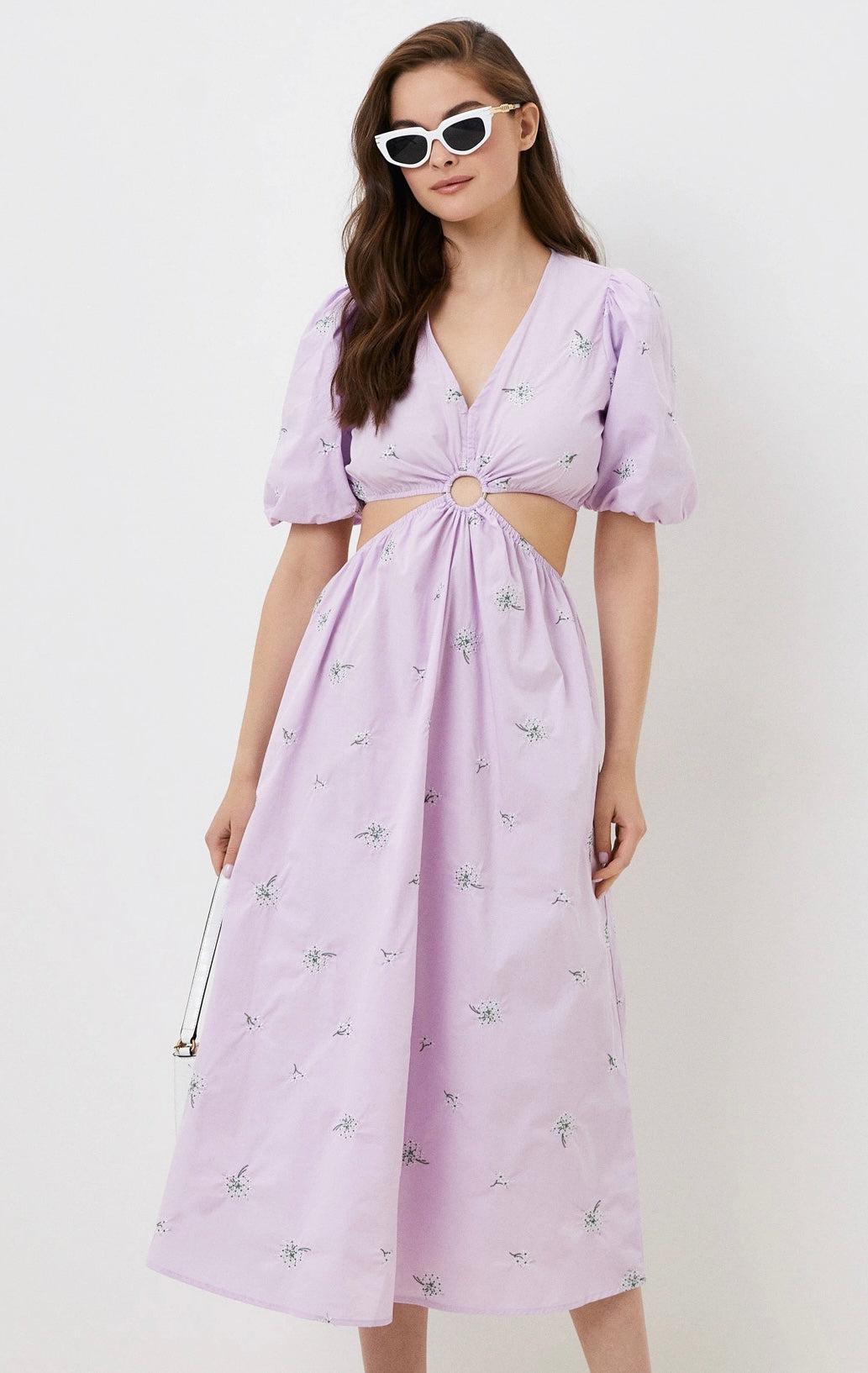 Zara Lylac Lavender Purple Puff Sleeve Cut Out Dainty Boho Maxi Dress