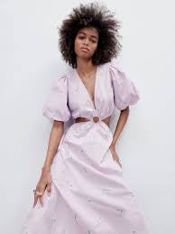Zara Lylac Lavender Purple Puff Sleeve Cut Out Dainty Boho Maxi Dress