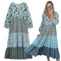 Zara Boho Floral Patchwork Print Tiered 100% Cotton Blue Boho Maxi Dress