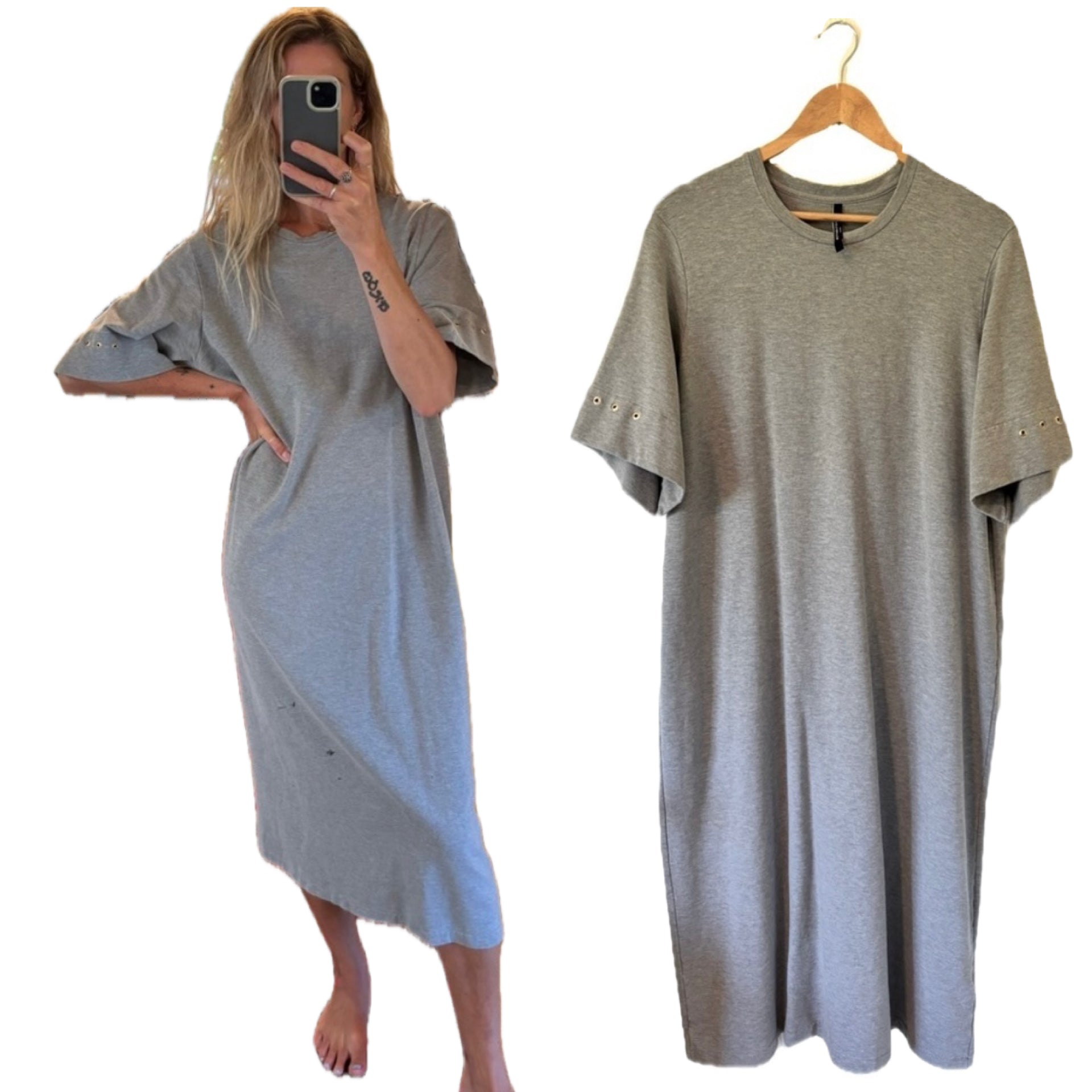 Mother of Pearl No Frills Grey Gray Organic Cotton T Shirt Jersey Maxi Midi Dress