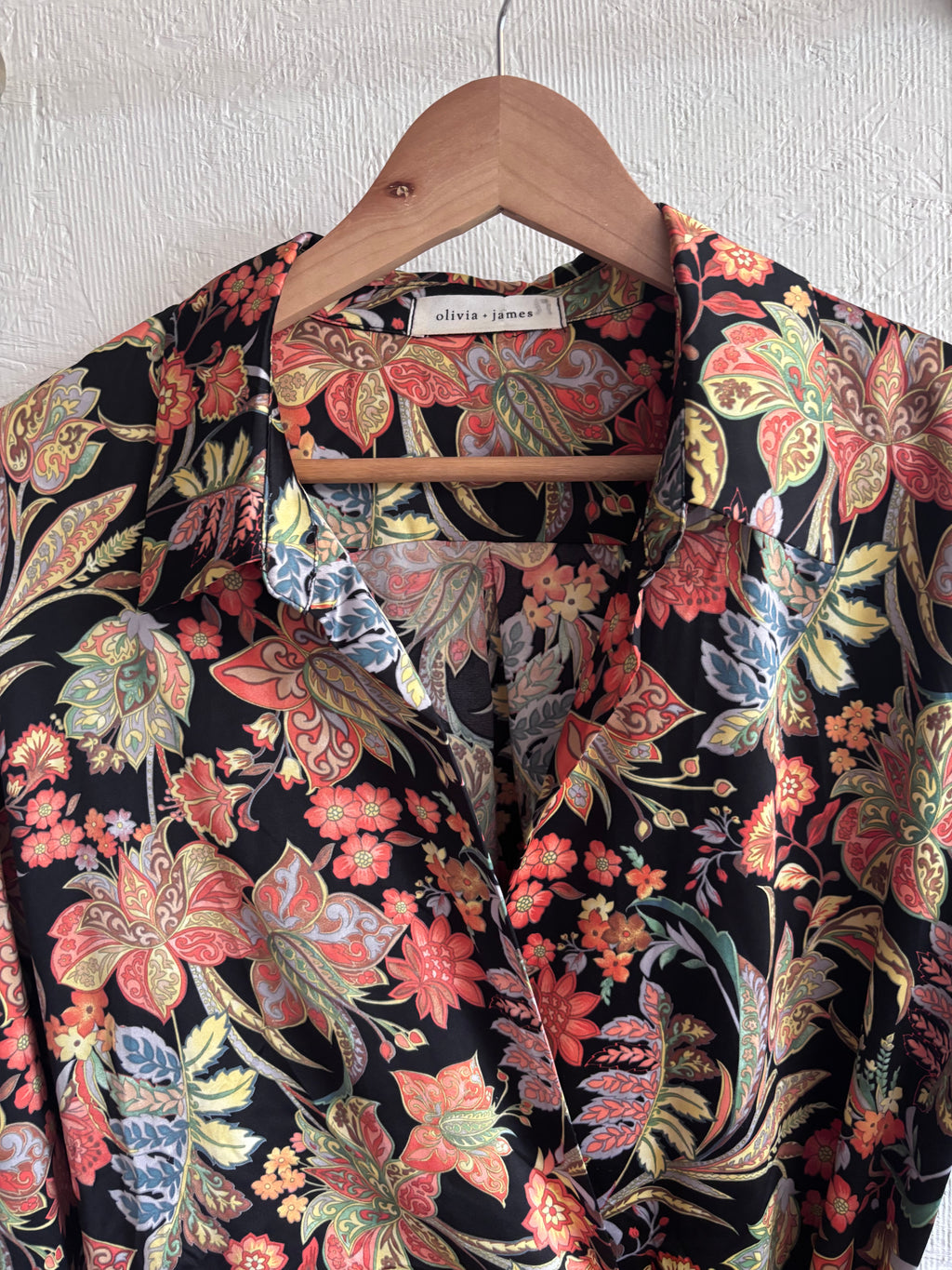 Olivia + James Paisley Satin Effect Wrap Ruched Collared Shirt Mini Dress