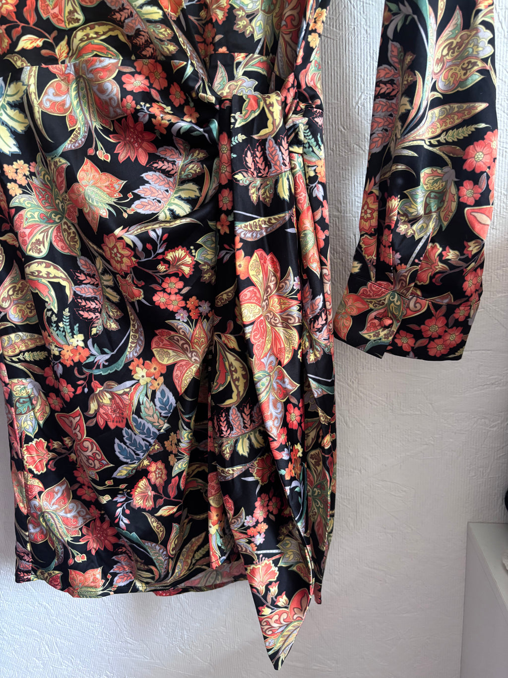 Olivia + James Paisley Satin Effect Wrap Ruched Collared Shirt Mini Dress