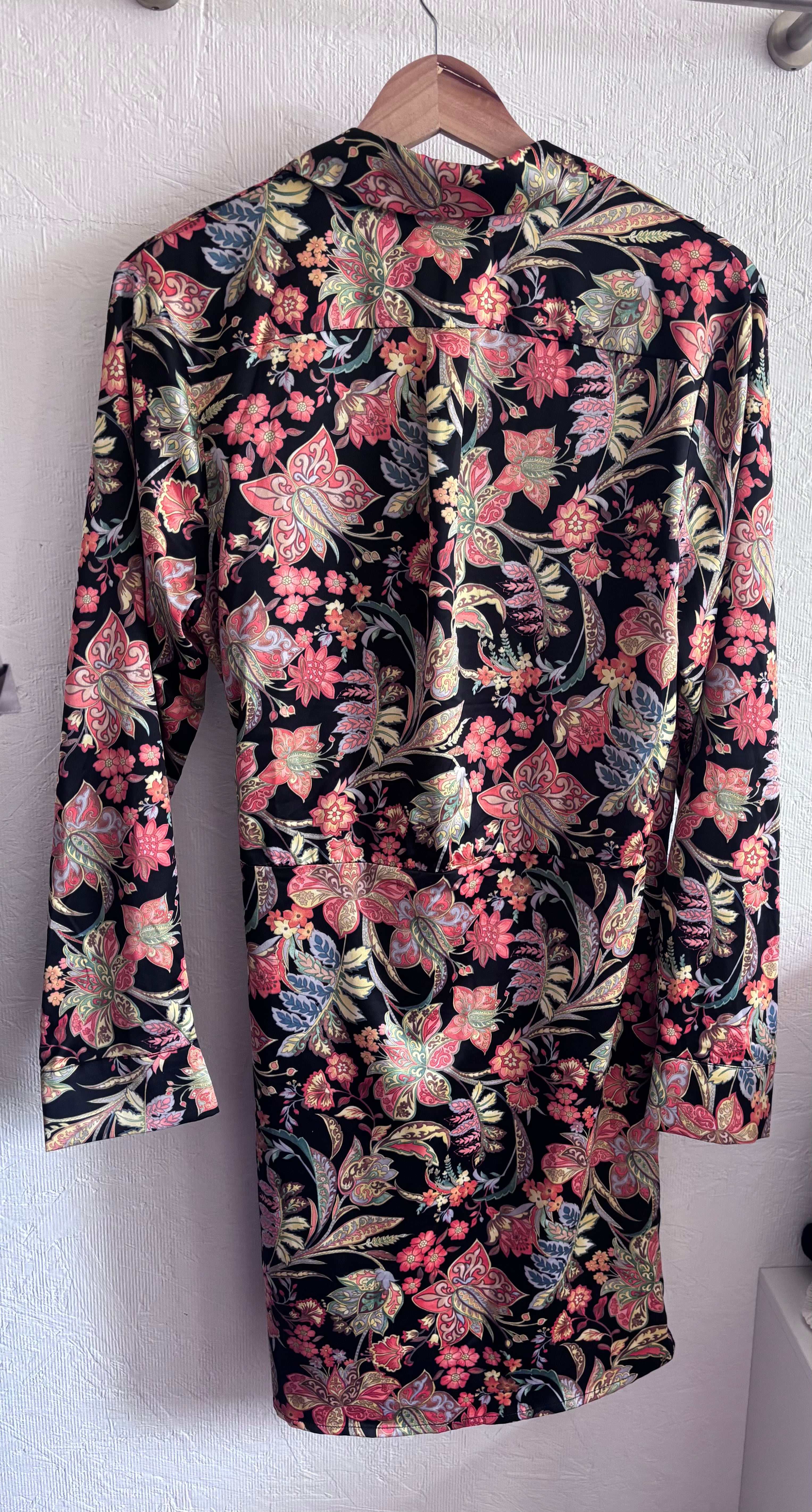 Olivia + James Paisley Satin Effect Wrap Ruched Collared Shirt Mini Dress