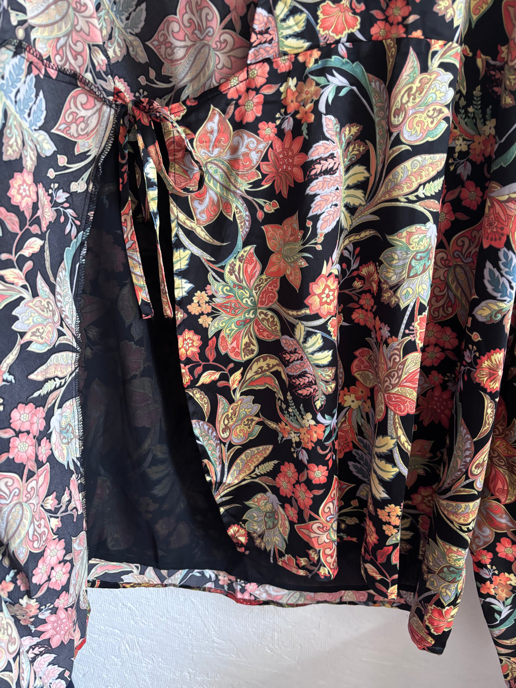 Olivia + James Paisley Satin Effect Wrap Ruched Collared Shirt Mini Dress