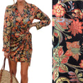 Olivia + James Paisley Satin Effect Wrap Ruched Collared Shirt Mini Dress