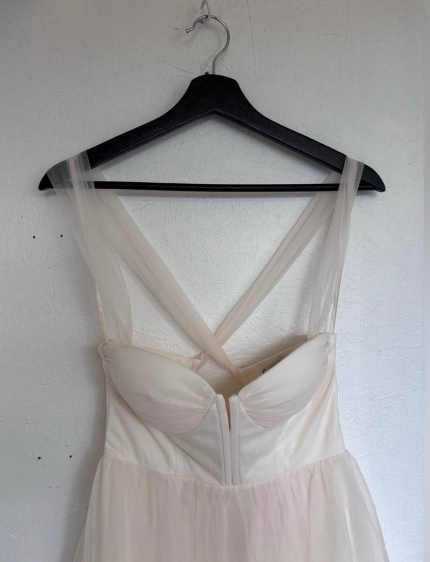 NWT Hello Molly Fairytale Tulle Skirt Cream Midi Corset Bodice Tie Back Bridal Midi Dress