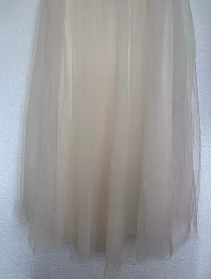 NWT Hello Molly Fairytale Tulle Skirt Cream Midi Corset Bodice Tie Back Bridal Midi Dress