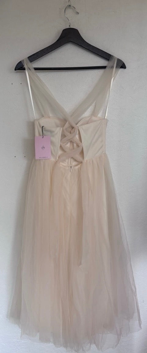 NWT Hello Molly Fairytale Tulle Skirt Cream Midi Corset Bodice Tie Back Bridal Midi Dress