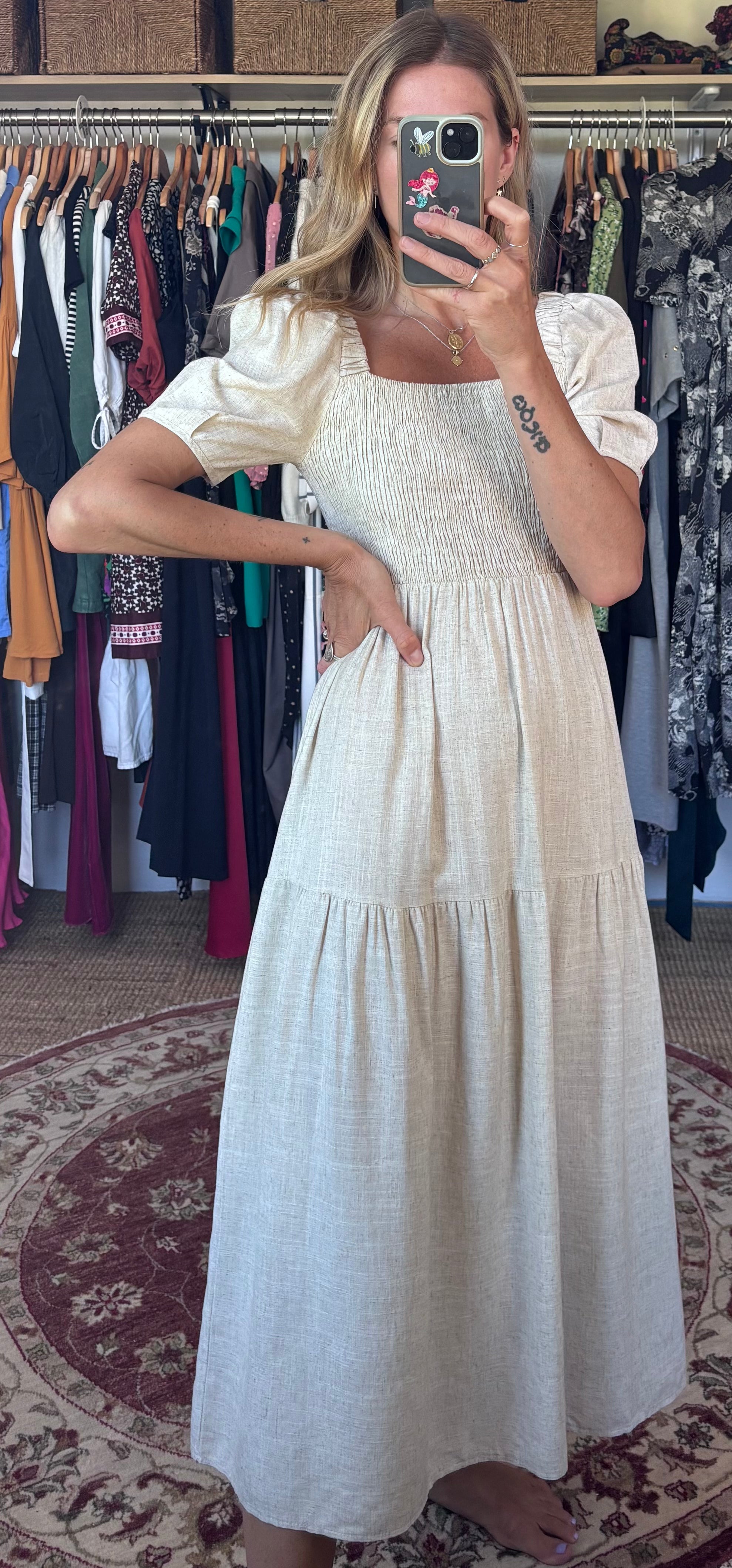 NWT Oak + Fort Cream Ecru Oatmeal Linen Blend Maxi Midi Dress