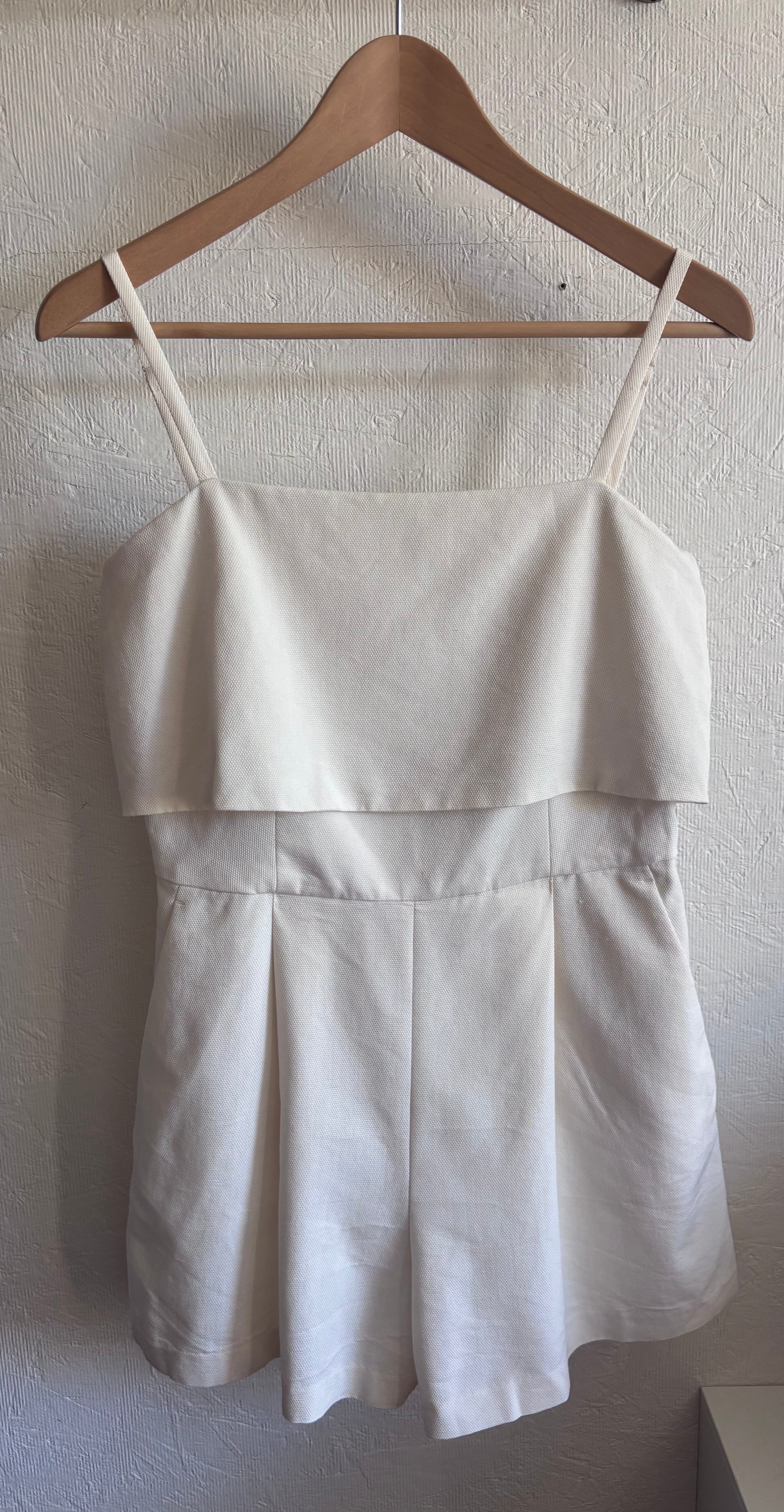 Club Monaco Crepe Textured Cream Spaghetti Strap Romper Playsuit with Pockets