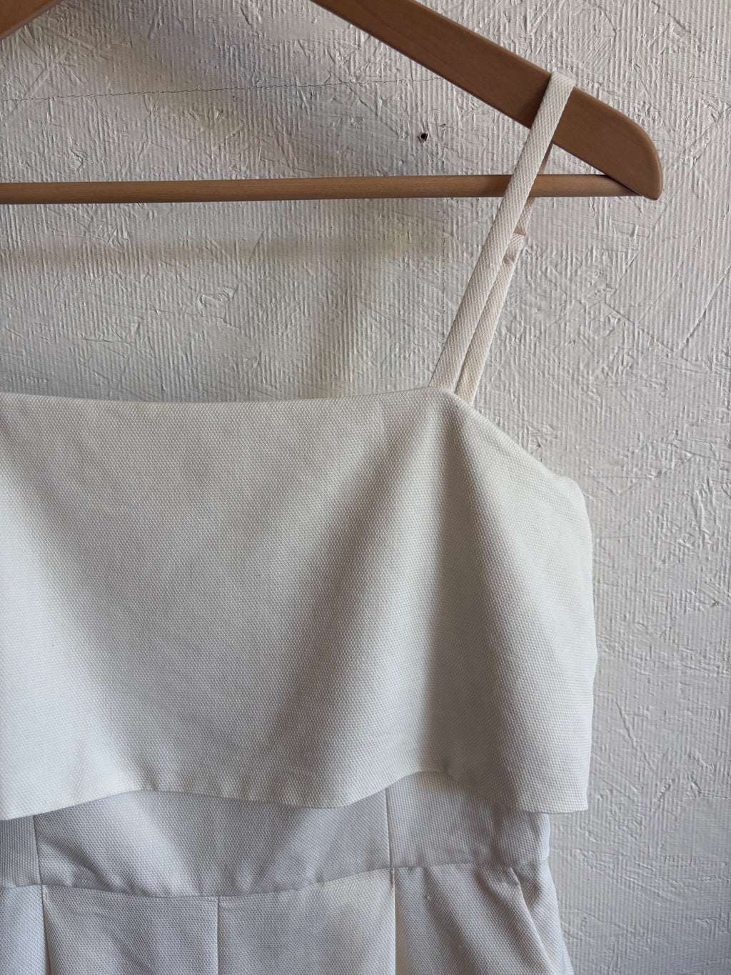 Club Monaco Crepe Textured Cream Spaghetti Strap Romper Playsuit with Pockets