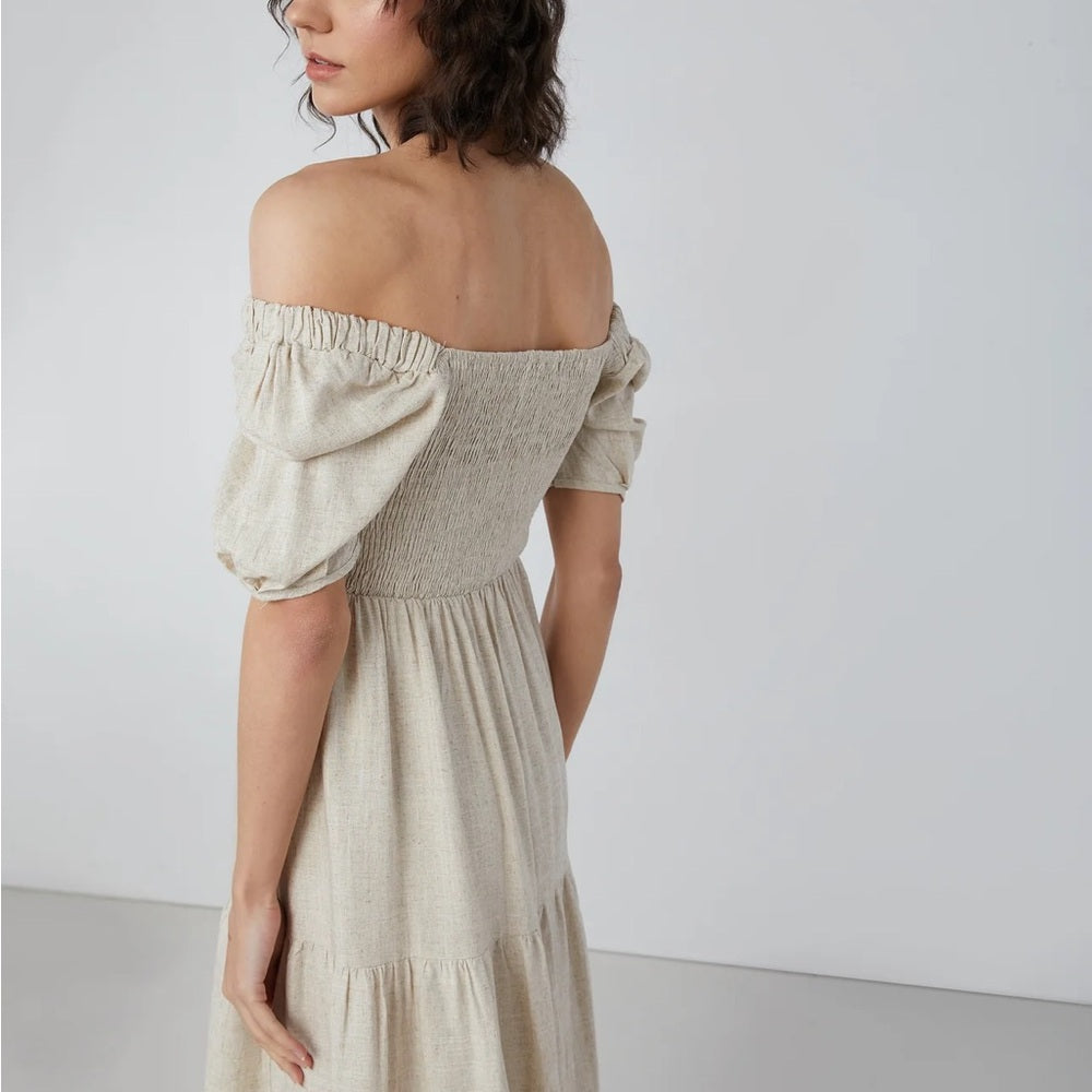 NWT Oak + Fort Cream Ecru Oatmeal Linen Blend Maxi Midi Dress