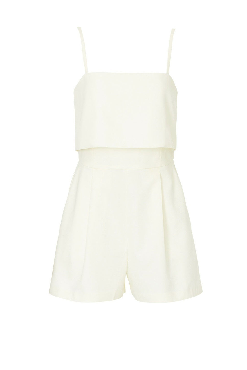 Club Monaco Crepe Textured Cream Spaghetti Strap Romper Playsuit with Pockets