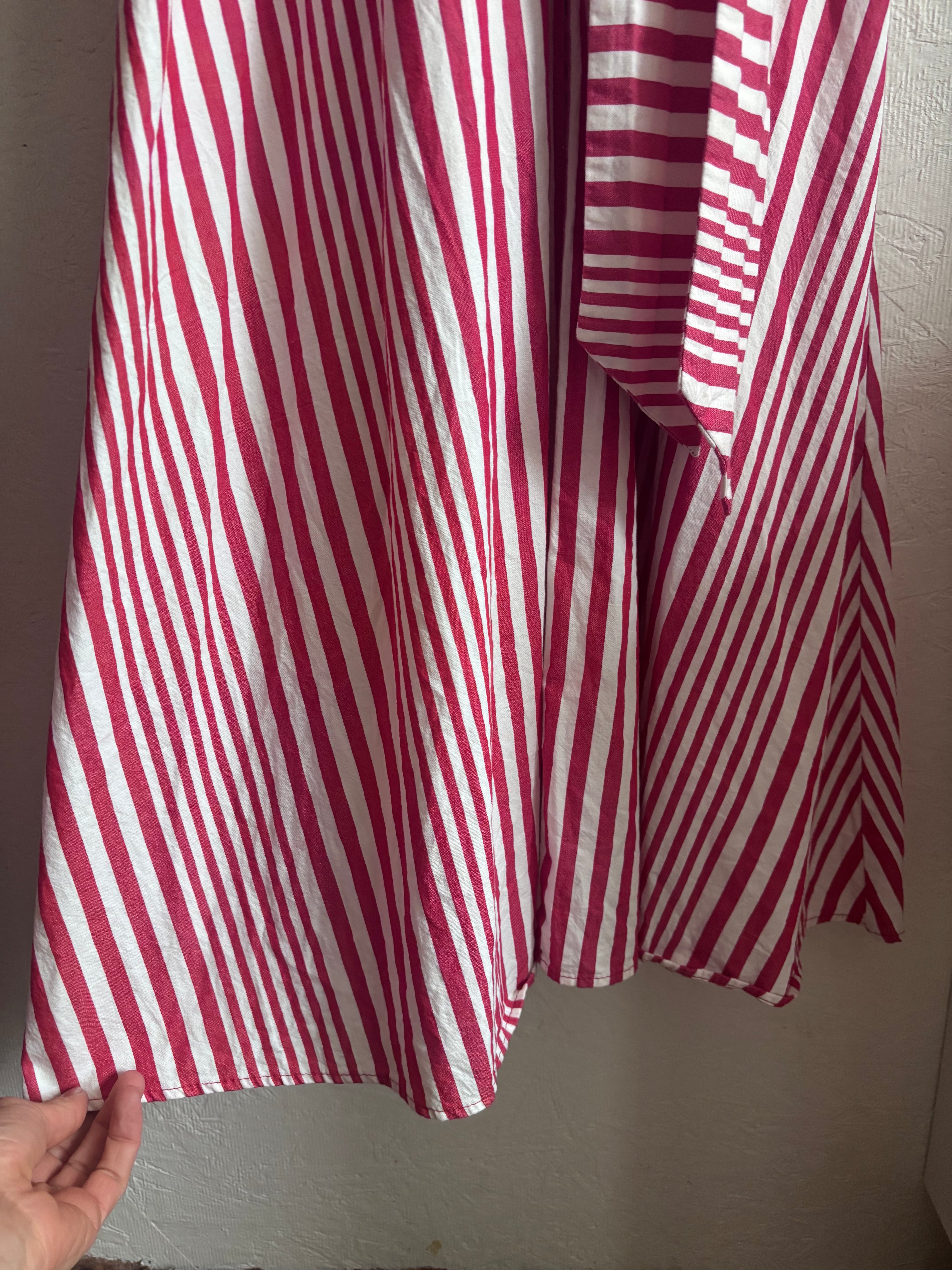 Zara 100% Cotton Red White Stripe Midi Maxi Button Down Collared Shirt Dress