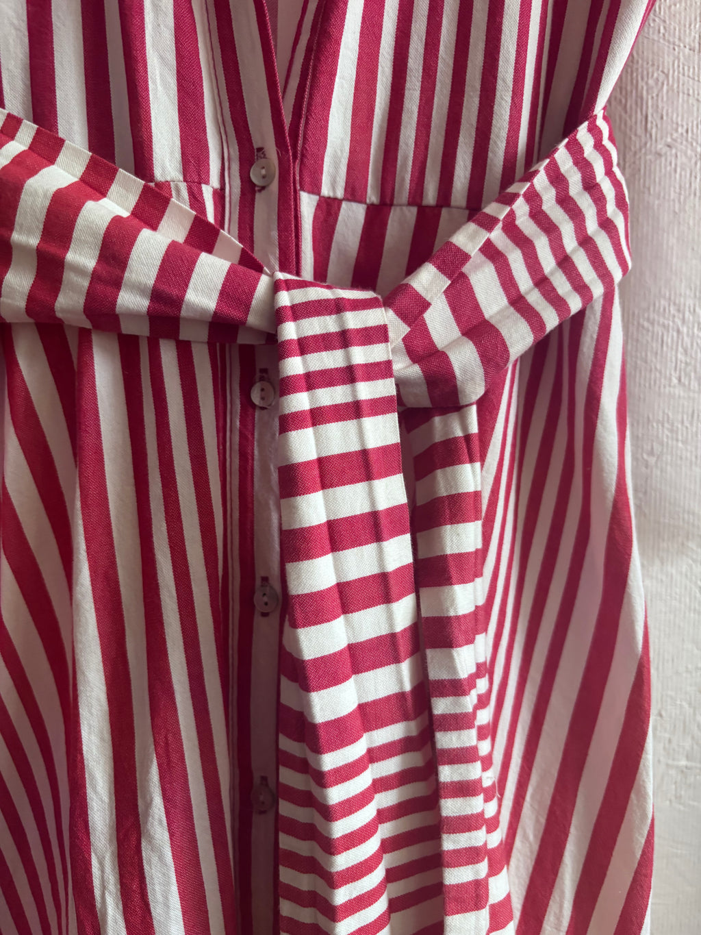 Zara 100% Cotton Red White Stripe Midi Maxi Button Down Collared Shirt Dress