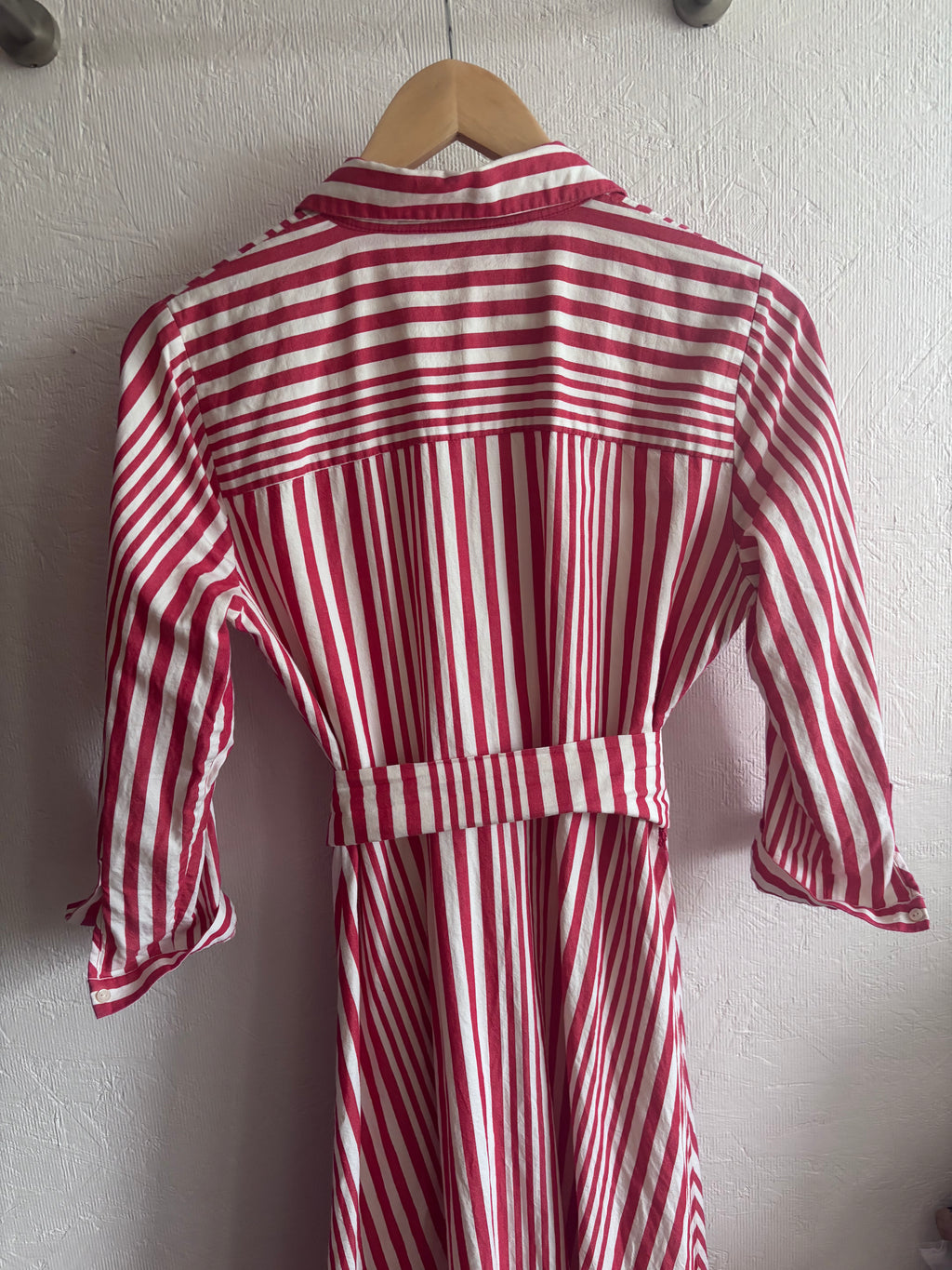 Zara 100% Cotton Red White Stripe Midi Maxi Button Down Collared Shirt Dress