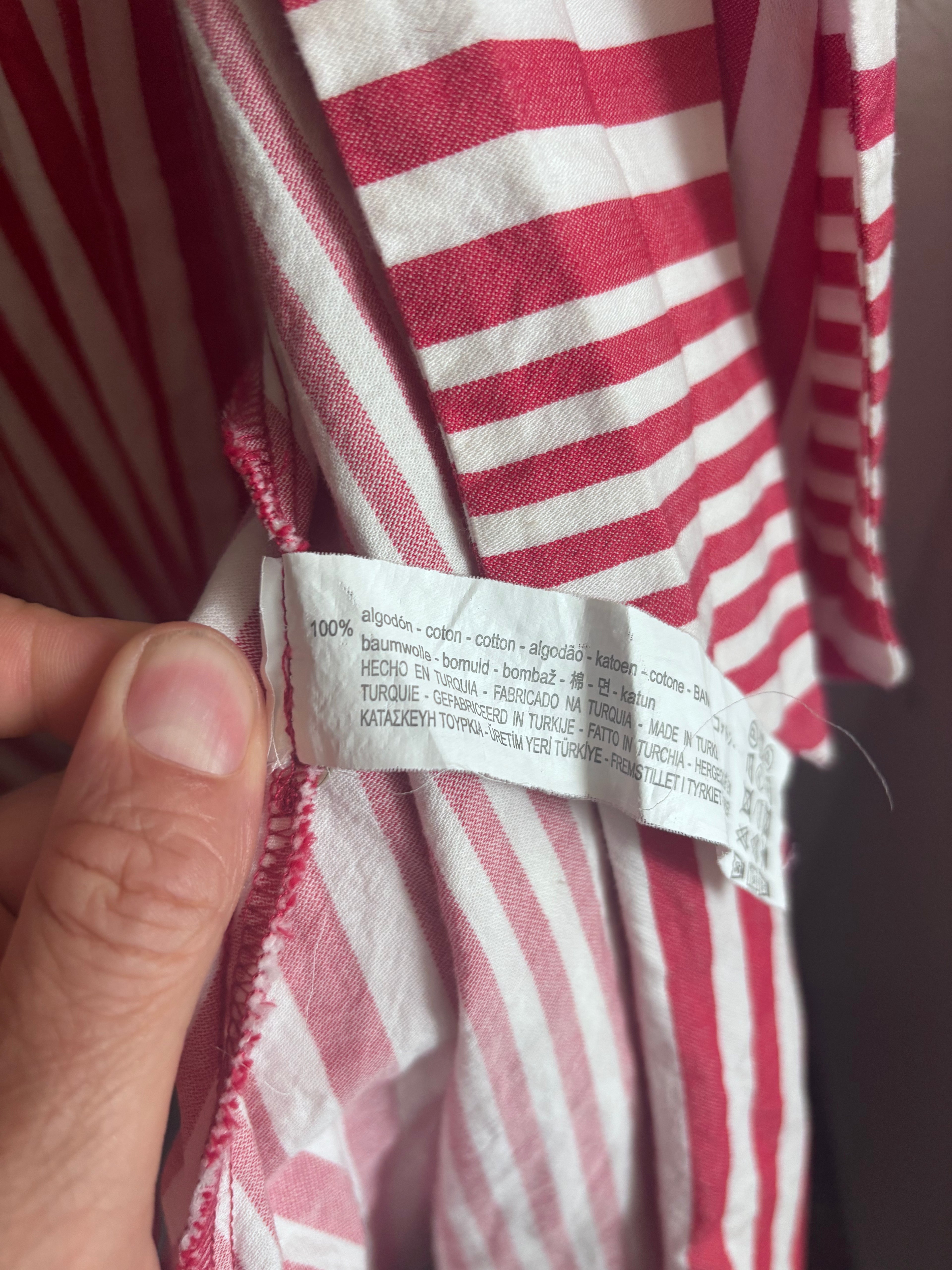 Zara 100% Cotton Red White Stripe Midi Maxi Button Down Collared Shirt Dress