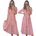 Zara 100% Cotton Red White Stripe Midi Maxi Button Down Collared Shirt Dress