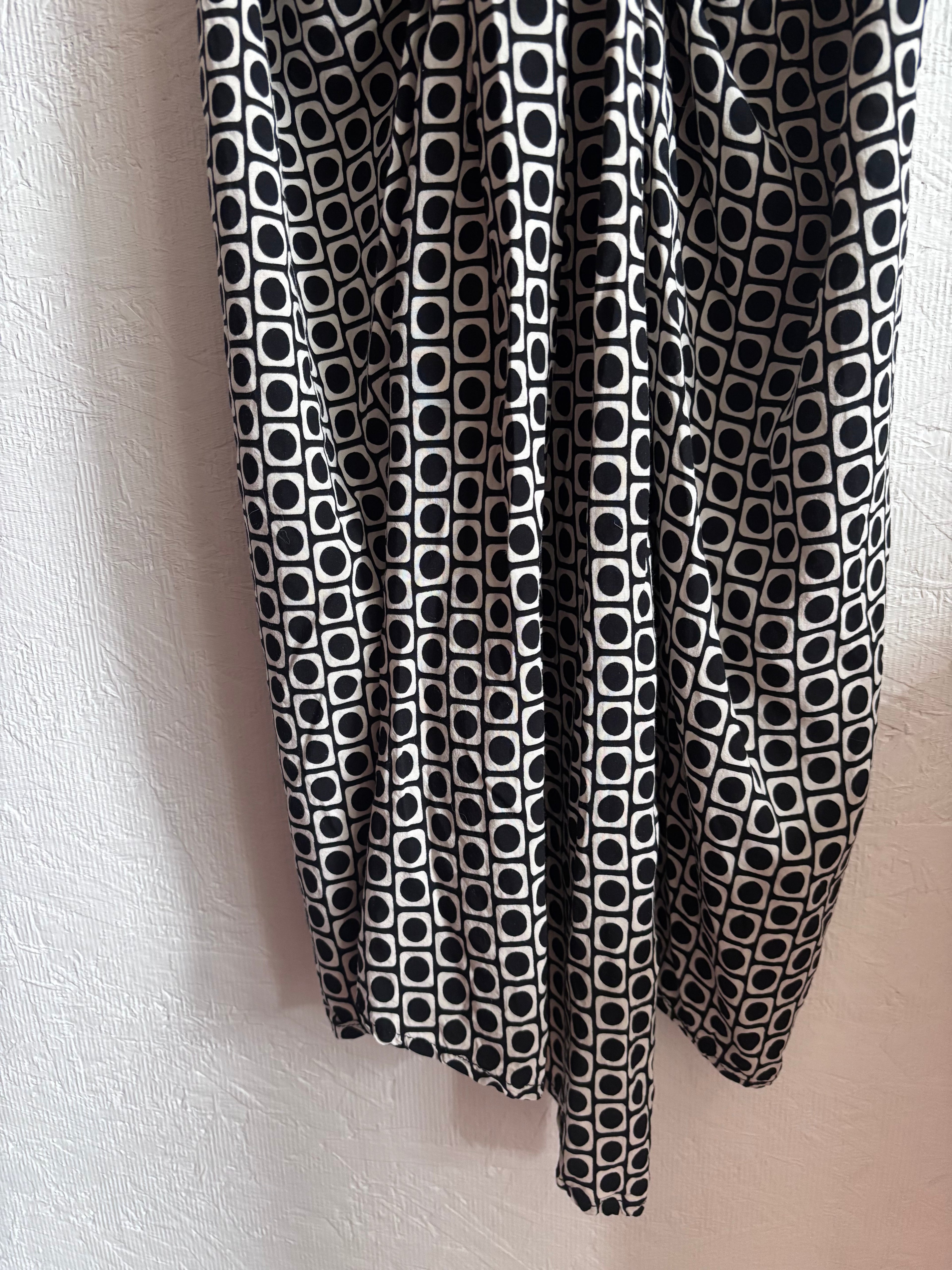 Bamboo Blonde Geo Print Ruched Slit V Neck Puff Sleeve Relaxed Fit Midi Dress