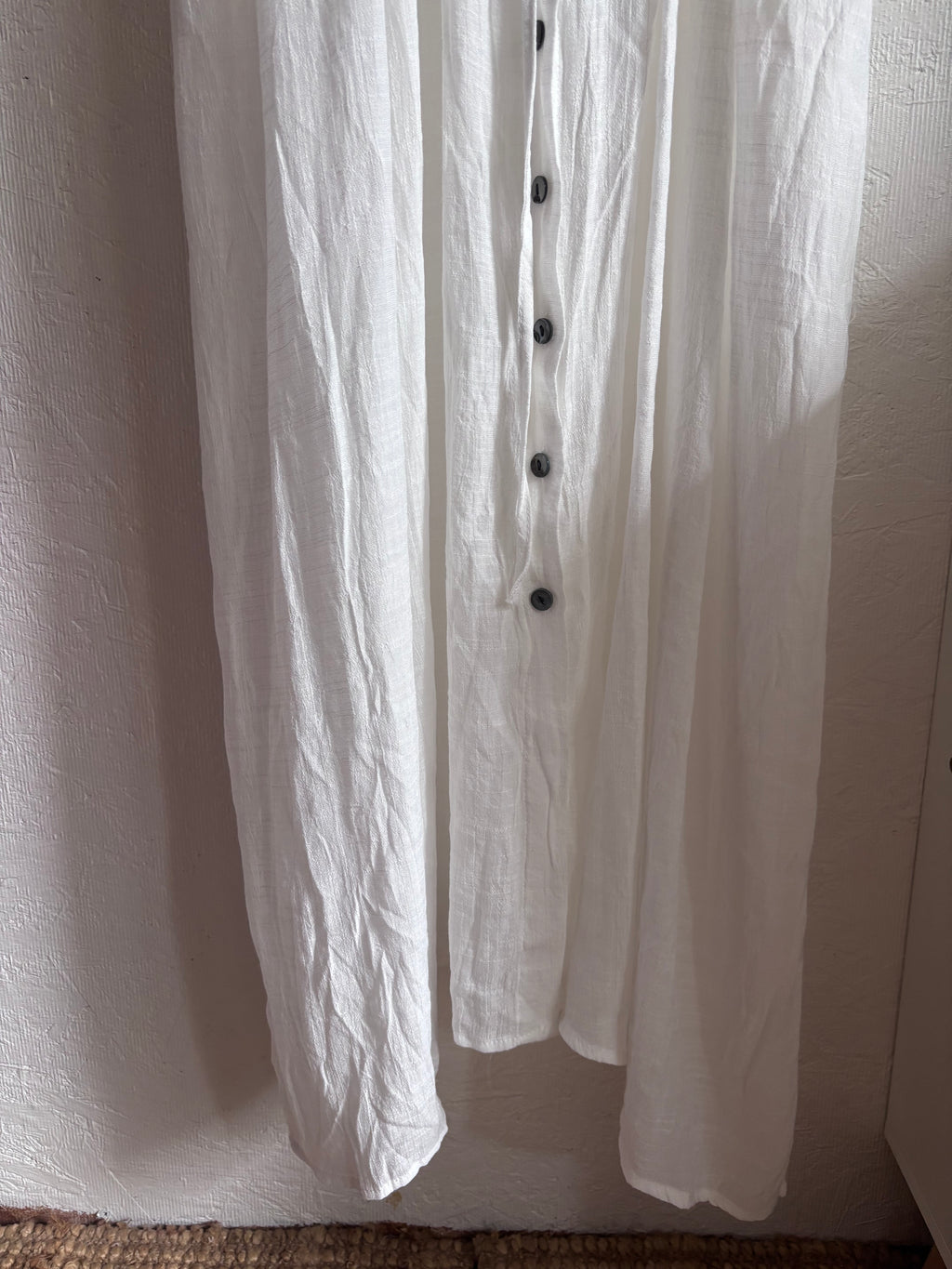 No tag White Semi Sheer Maxi Boho Coverup Button Down Ruffle Dress Adjustable Drawstring
