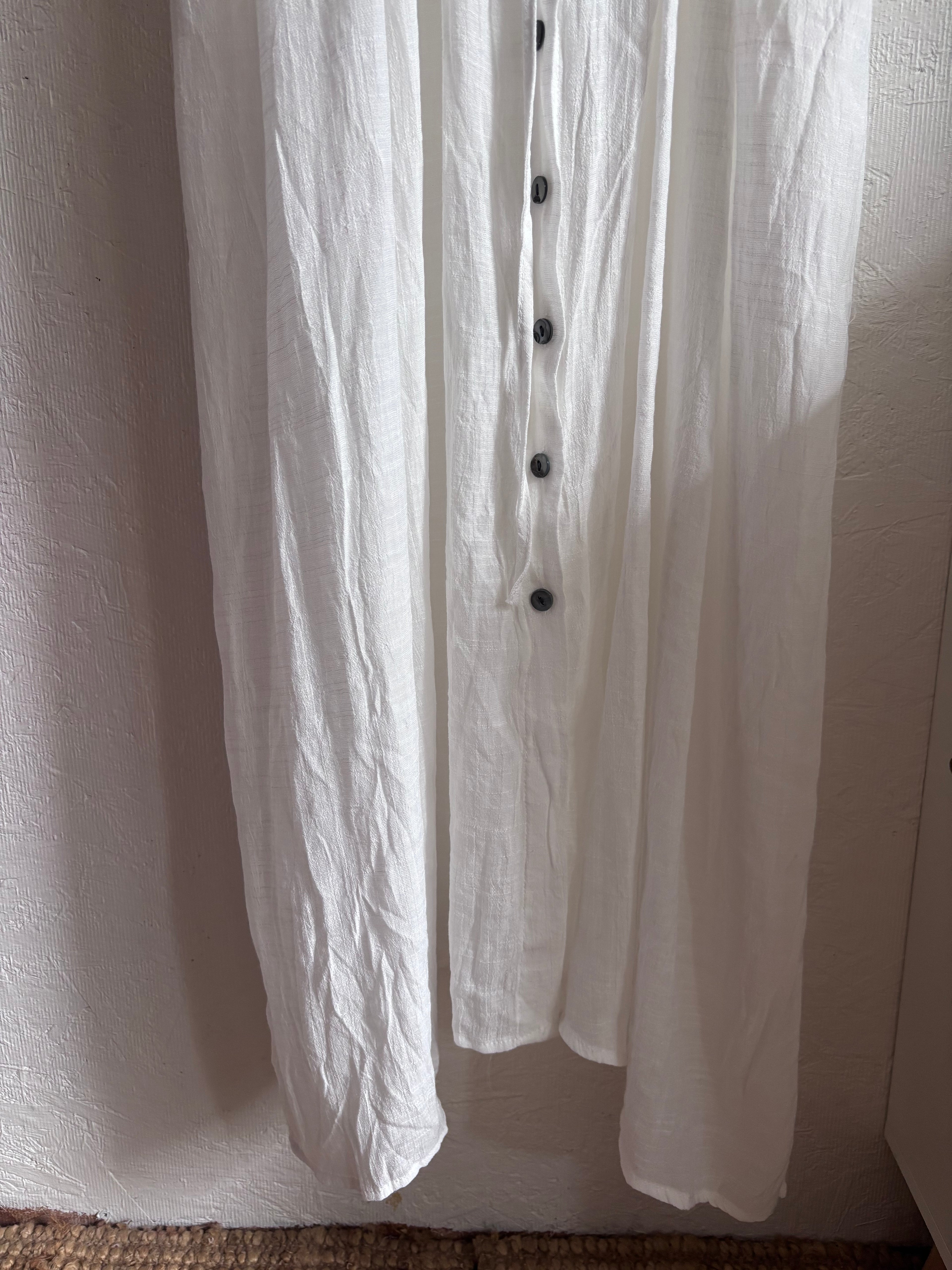 No tag White Semi Sheer Maxi Boho Coverup Button Down Ruffle Dress Adjustable Drawstring
