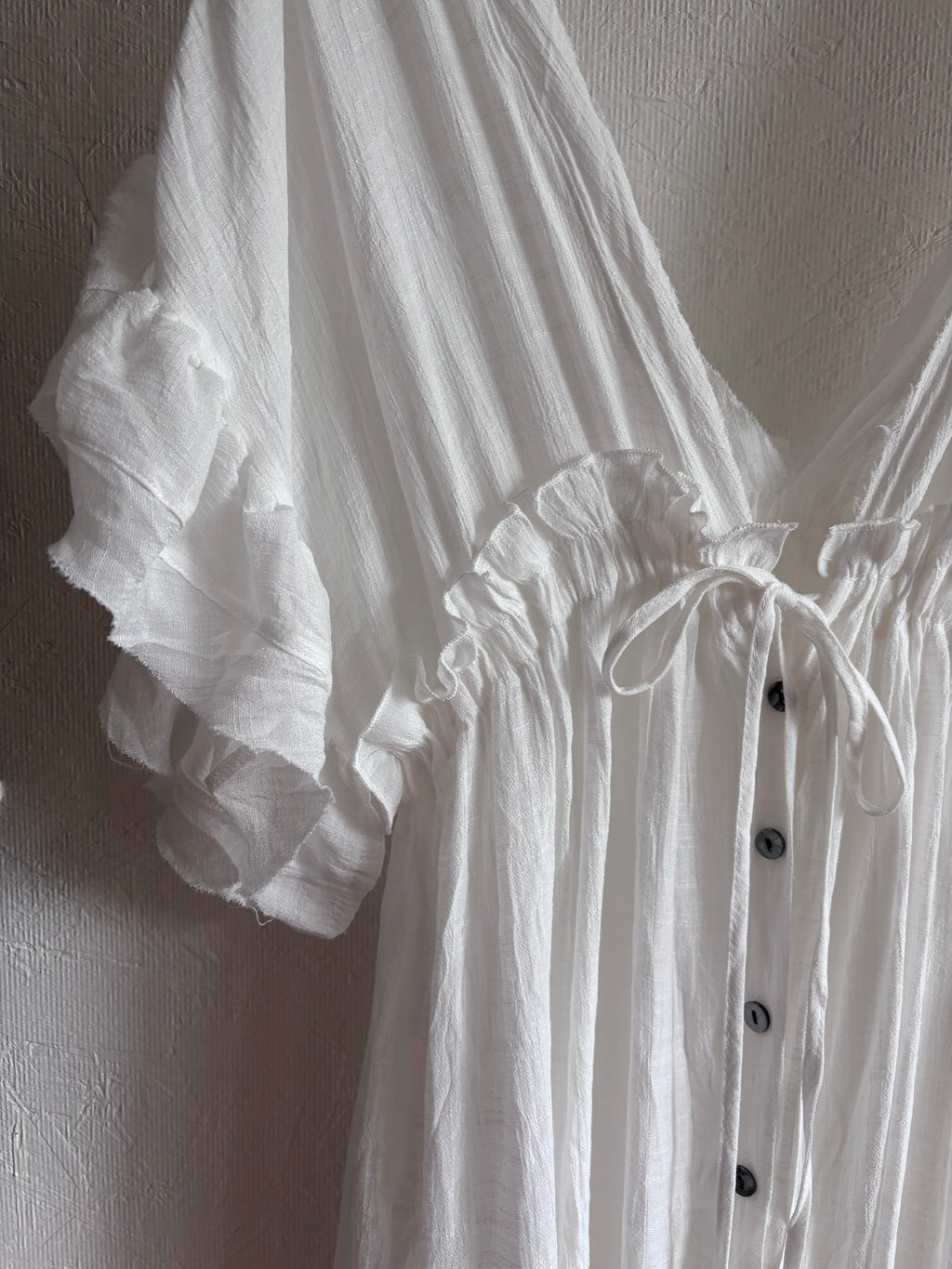 No tag White Semi Sheer Maxi Boho Coverup Button Down Ruffle Dress Adjustable Drawstring