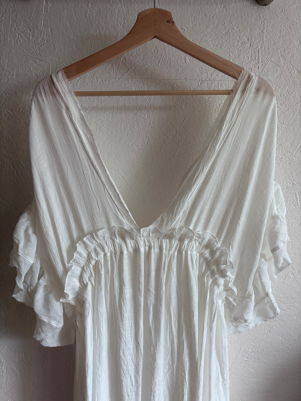 No tag White Semi Sheer Maxi Boho Coverup Button Down Ruffle Dress Adjustable Drawstring