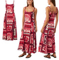 NWT Ever New Red Maroon and Cream Linen Blend Side Zip Floral Leaf Print Pom Pom Spaghetti Strap Maxi Midi Dress Sundress