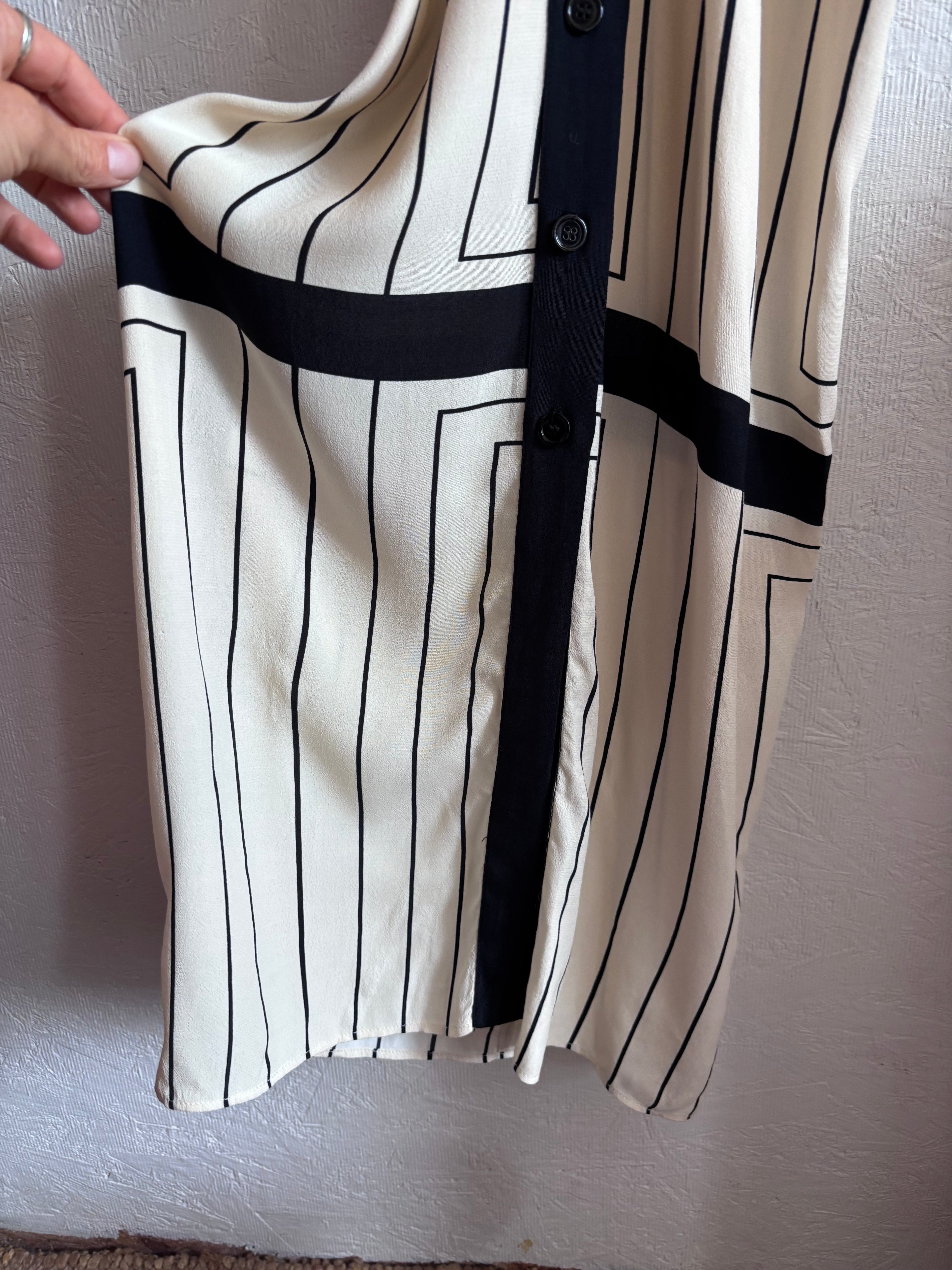 Zara Bloggers FavenCream and Black Stripe Long Sleeve Collared Button Down Midi Shirt Dress