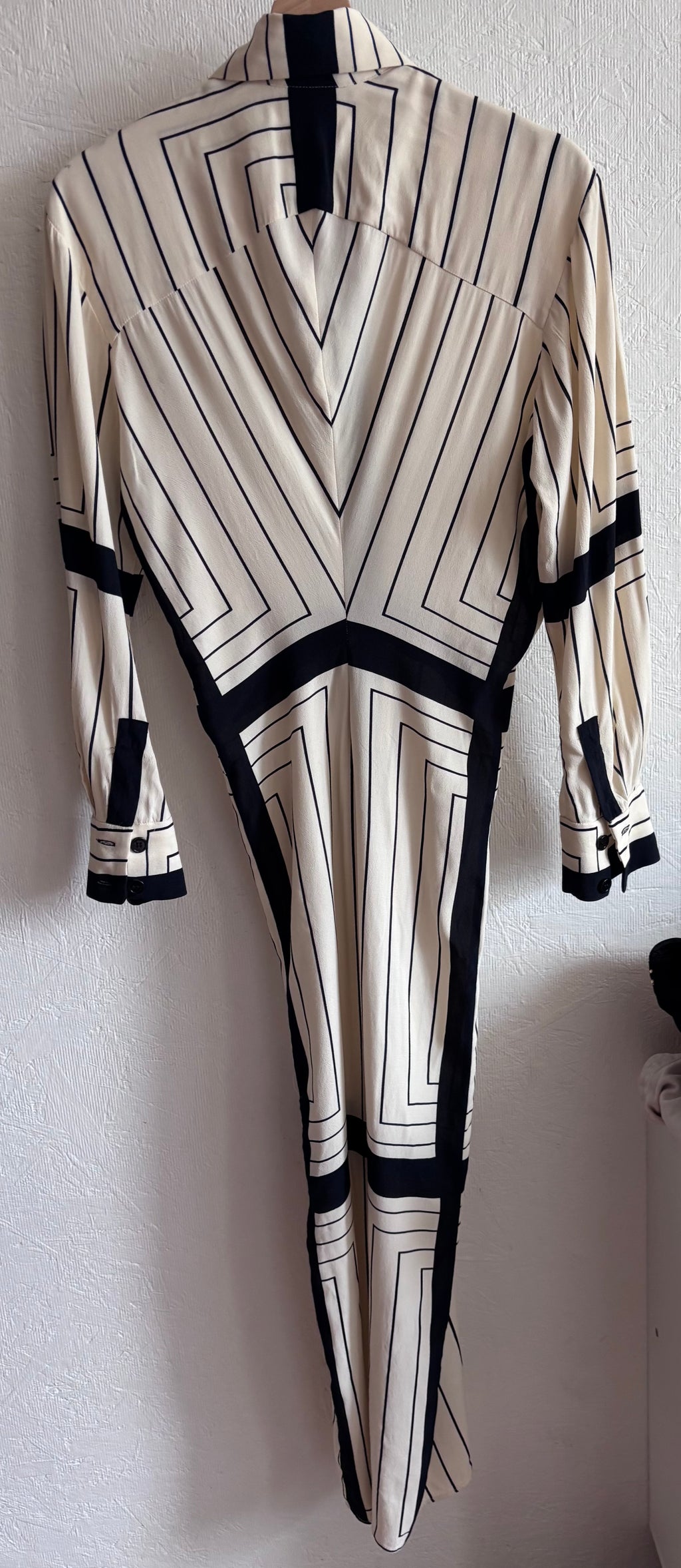 Zara Bloggers FavenCream and Black Stripe Long Sleeve Collared Button Down Midi Shirt Dress
