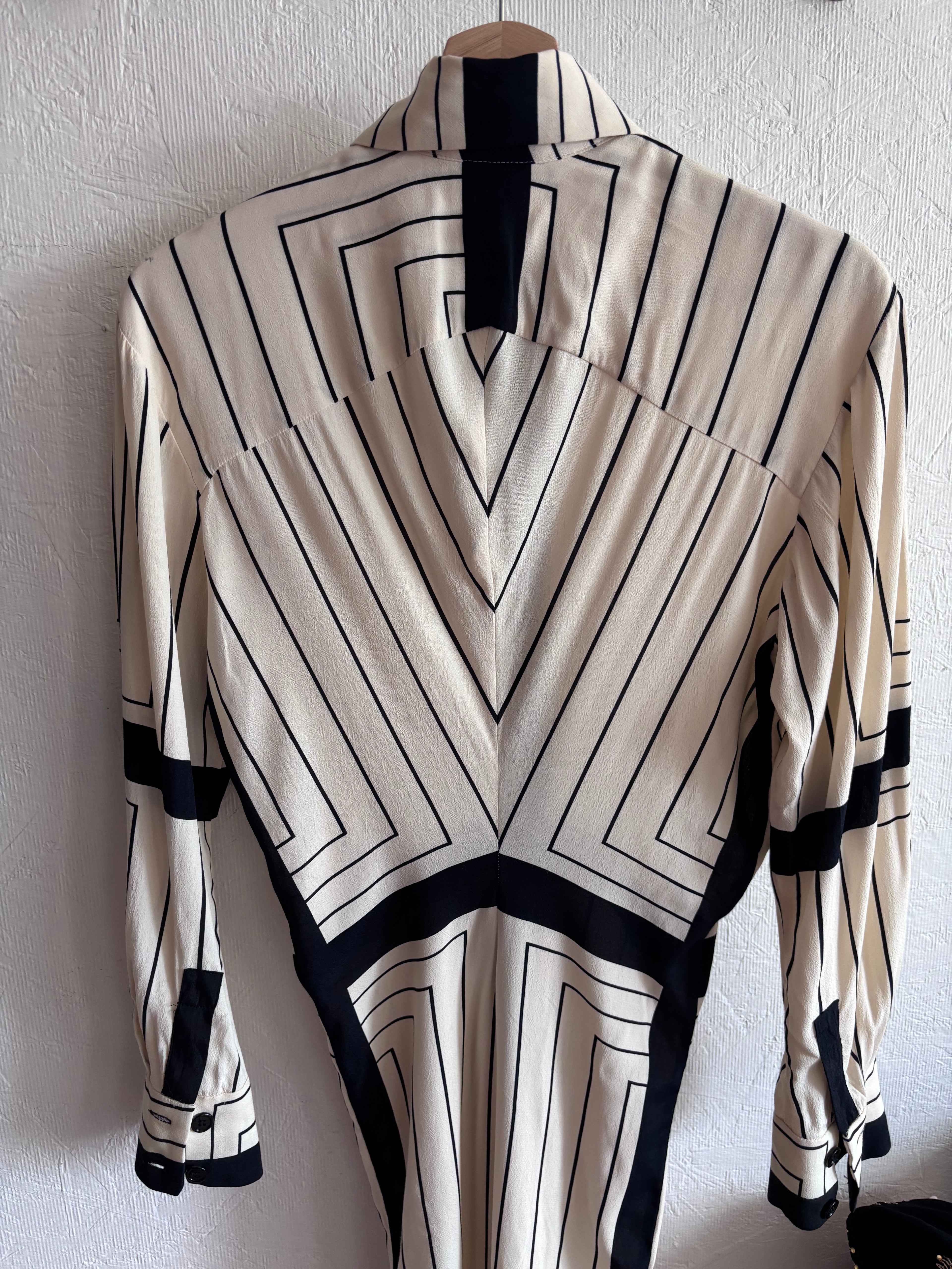 Zara Bloggers FavenCream and Black Stripe Long Sleeve Collared Button Down Midi Shirt Dress