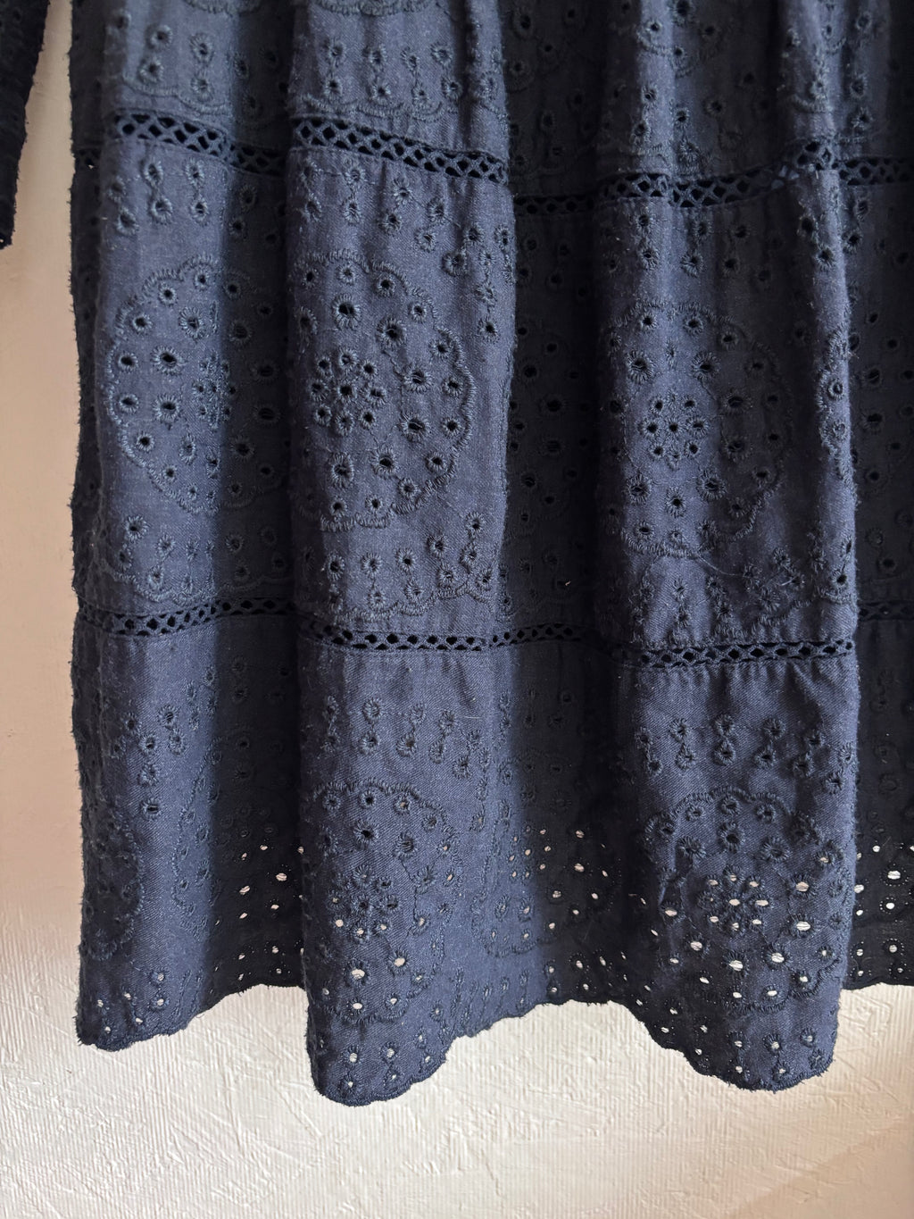 Vintage Zara Navy Blue Eyelet Tiered Babydoll Mini Dress