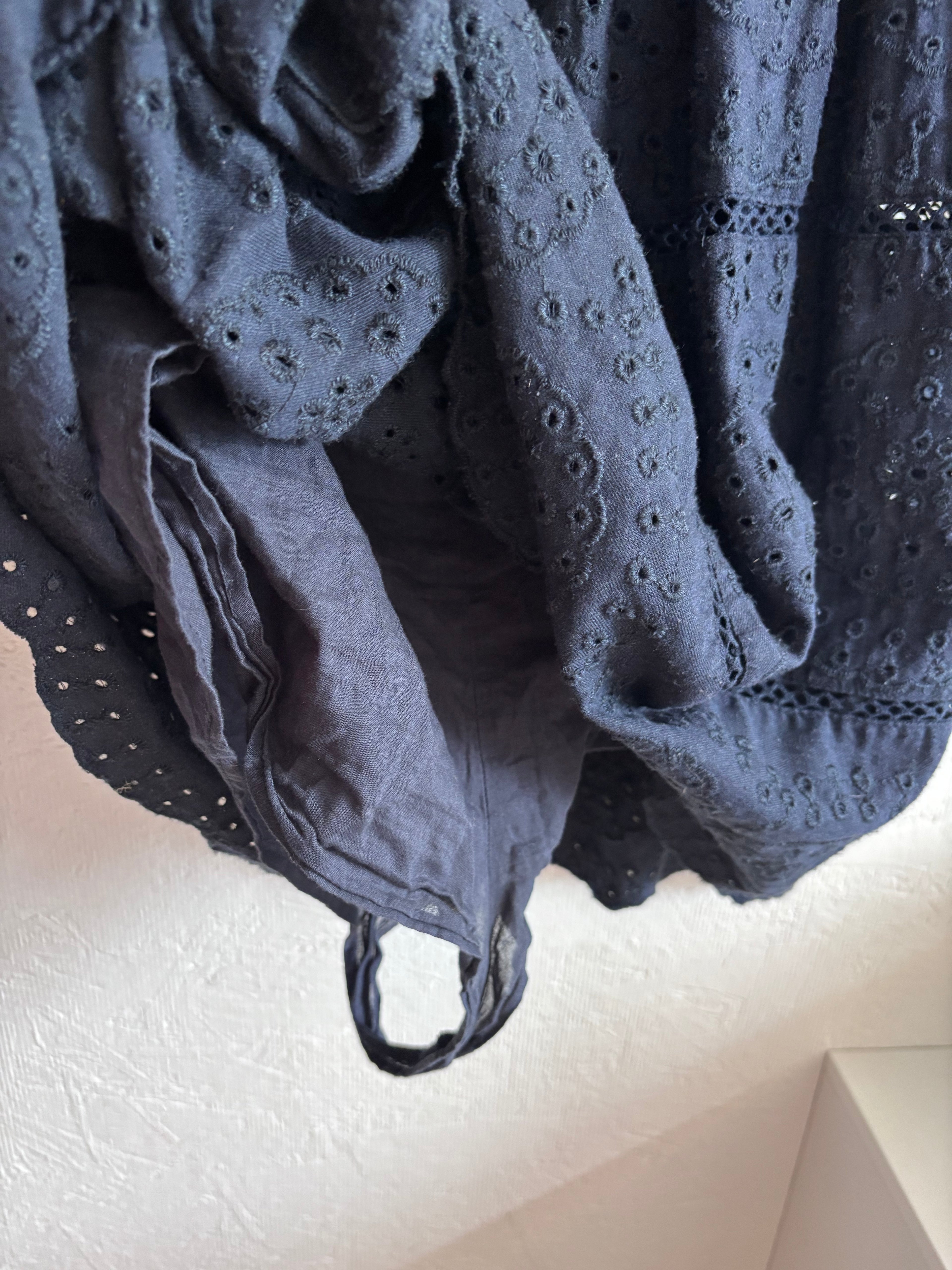 Vintage Zara Navy Blue Eyelet Tiered Babydoll Mini Dress