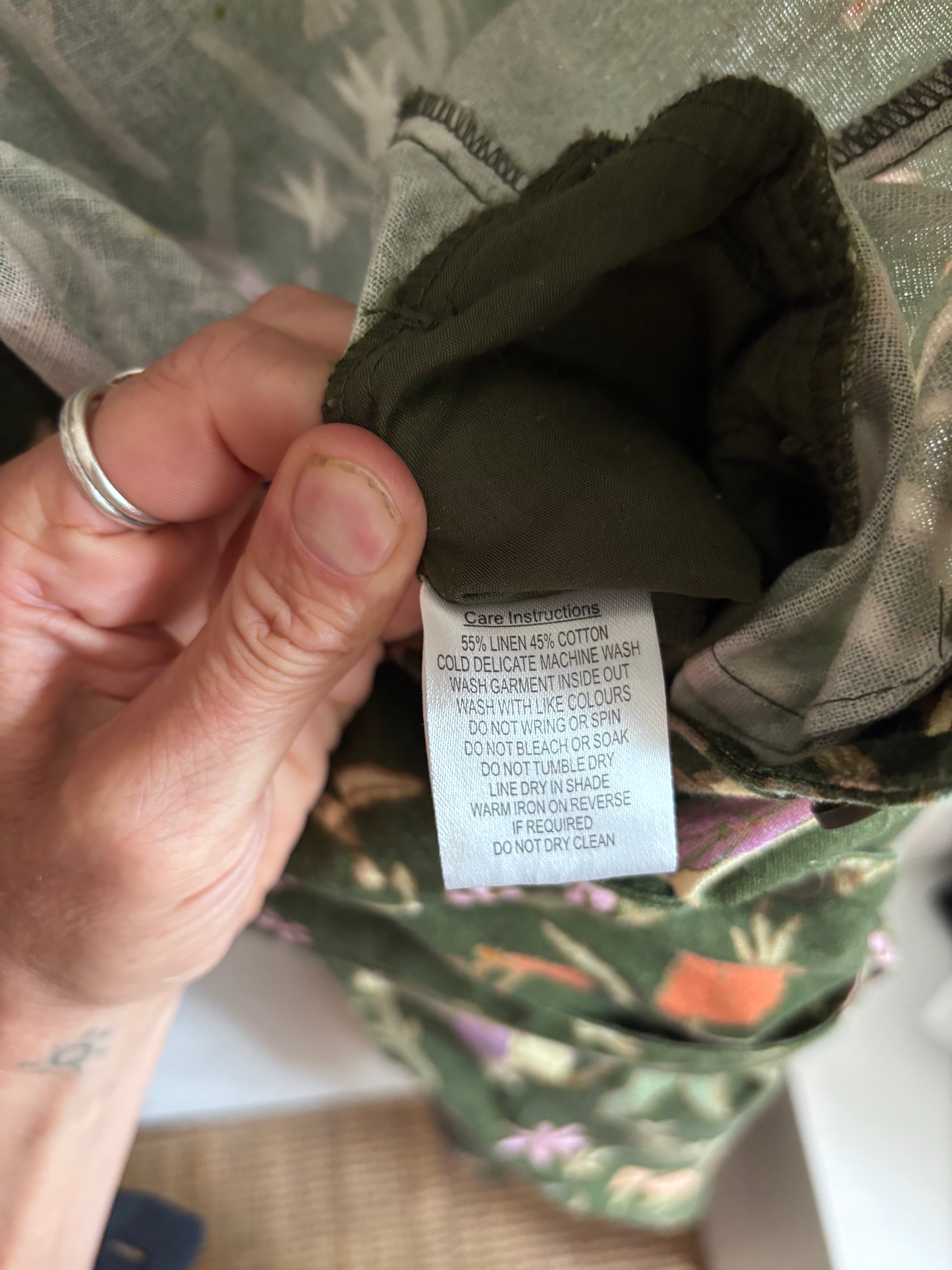 Princess Highway Linen Blend Green Floral Bird Botanical Print Sleeveless Button Down Belted Wide Leg Jumpsuit