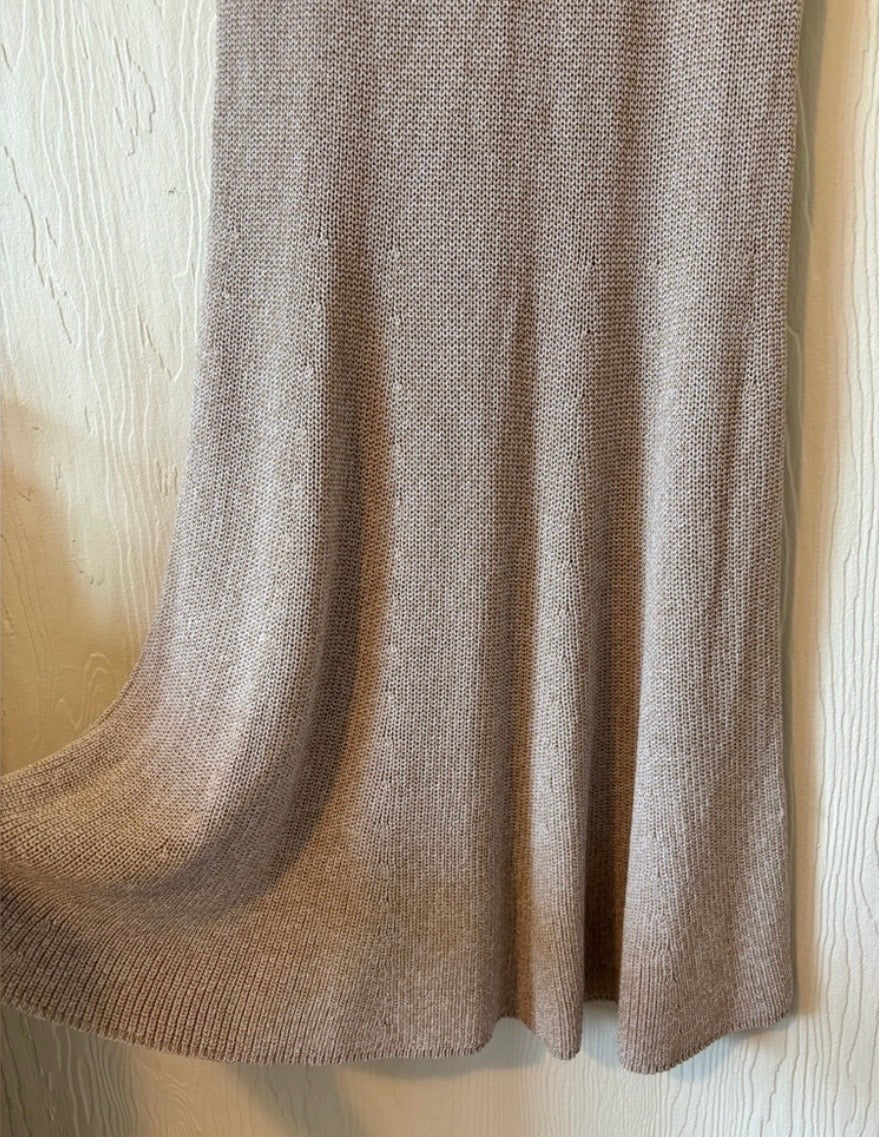 RARE Wilfred Aritzia Knit Woven Crochet Silhouette Cream Beige Midi Fishtail Dress
