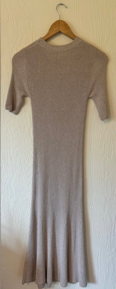 RARE Wilfred Aritzia Knit Woven Crochet Silhouette Cream Beige Midi Fishtail Dress