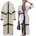 Zara Bloggers FavenCream and Black Stripe Long Sleeve Collared Button Down Midi Shirt Dress