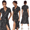 Wilfred Aritzia Button Down Collared Short Sleeve Midi Maxi Shirt Animal Print Silhouette Dress