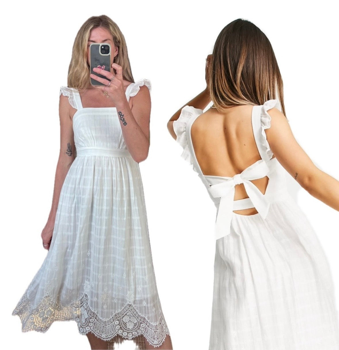Ever New Melbourne 100% Cotton White Sleeveless Ruffle Lace Side Zip Midi Boho Dress