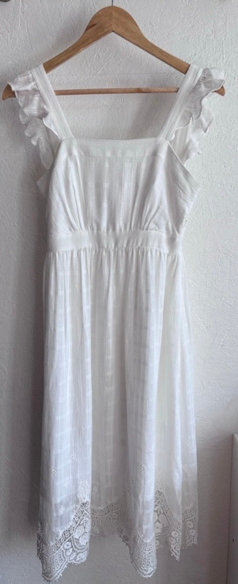Ever New Melbourne 100% Cotton White Sleeveless Ruffle Lace Side Zip Midi Boho Dress